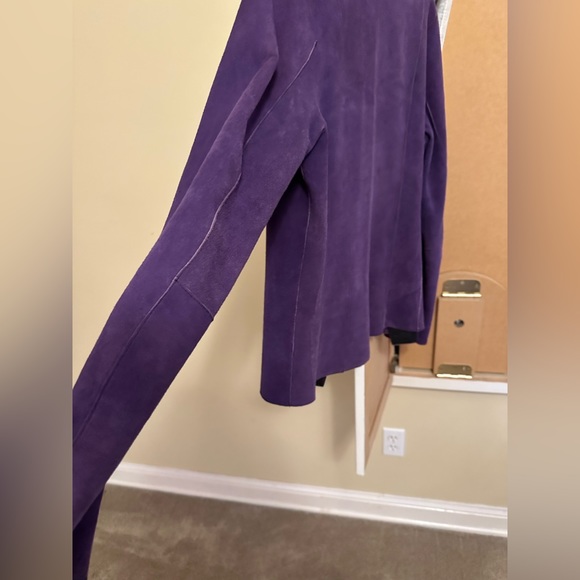 Chico's Genuine Black Leather Jacket Button Down Reversible Purple Size: SM - Picture 5 of 7